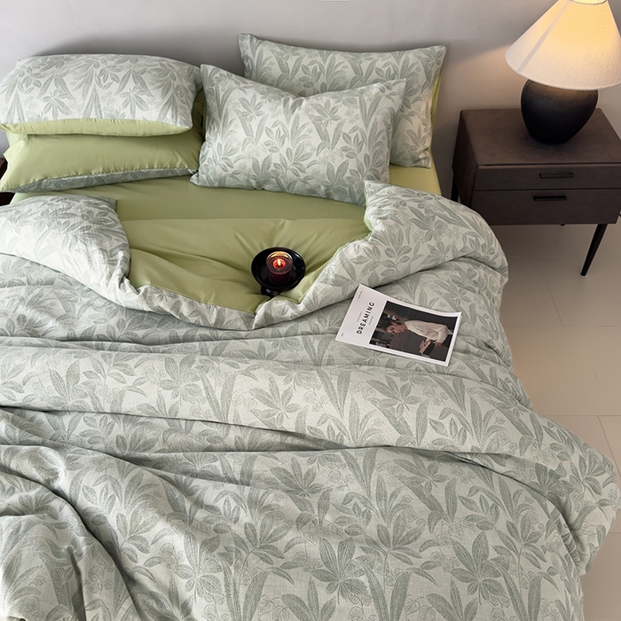 91家纺网 家纺一手货源 找家纺 琪格格纺织 2025新款全棉纯棉双层纱提花四件套 双层纱-花样年华-绿