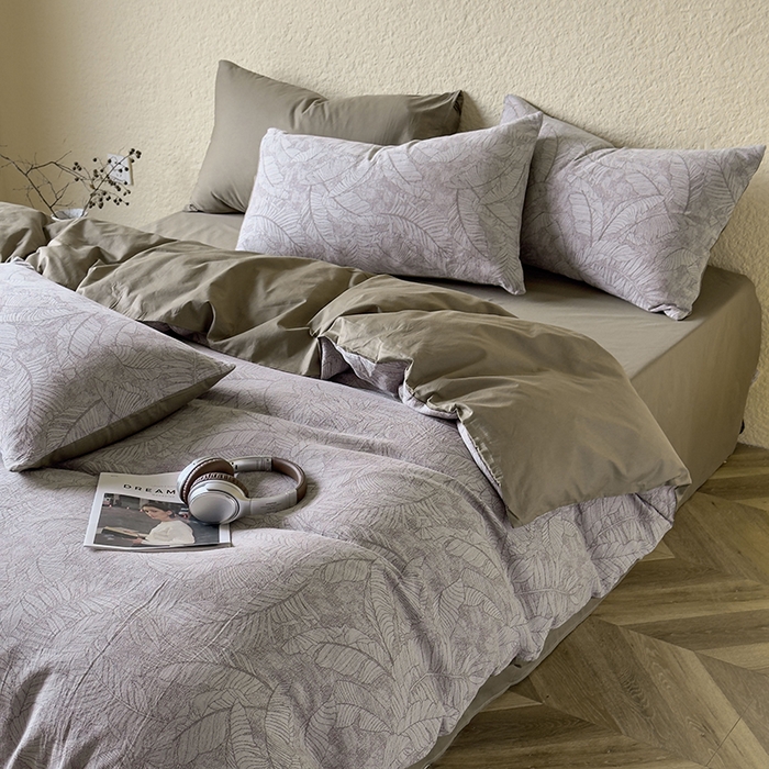 91家纺网 家纺一手货源 找家纺 琪格格纺织 2025新款全棉纯棉双层纱提花四件套 双层纱-芭蕉叶-棕