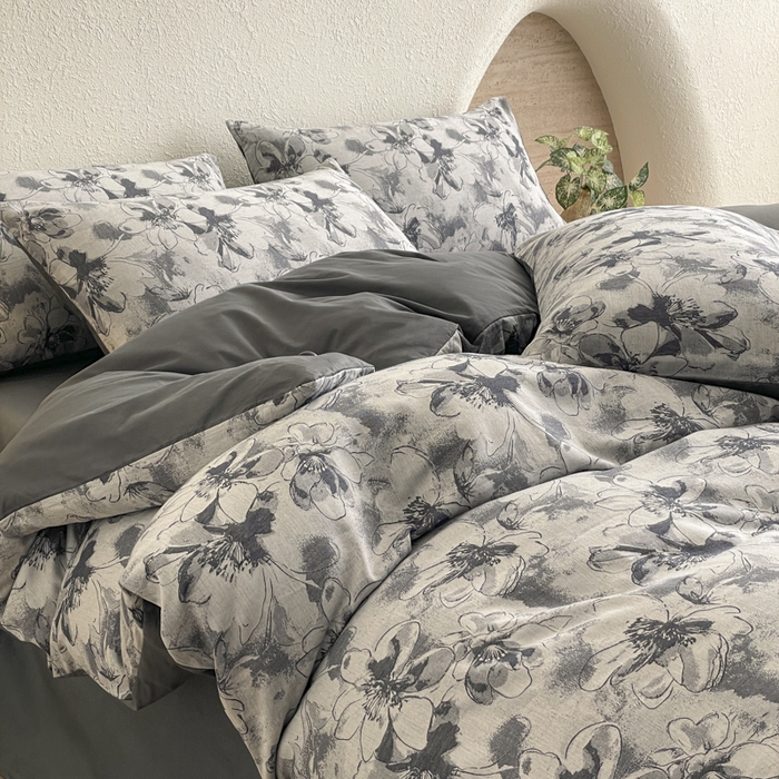 91家纺网 家纺一手货源 找家纺 琪格格纺织 2025新款全棉纯棉双层纱提花四件套 双层纱-织梦深蓝