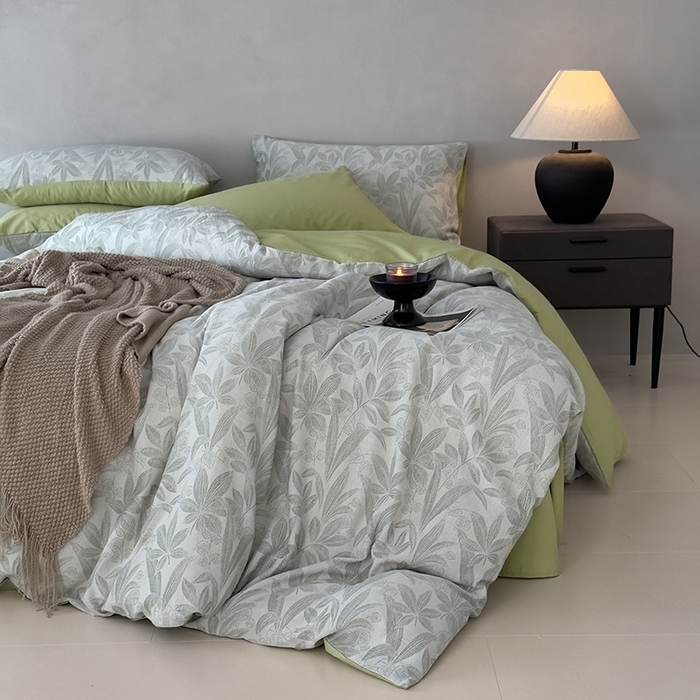 91家纺网 家纺一手货源 找家纺 琪格格纺织 2025新款全棉纯棉双层纱提花四件套 双层纱-花样年华-绿