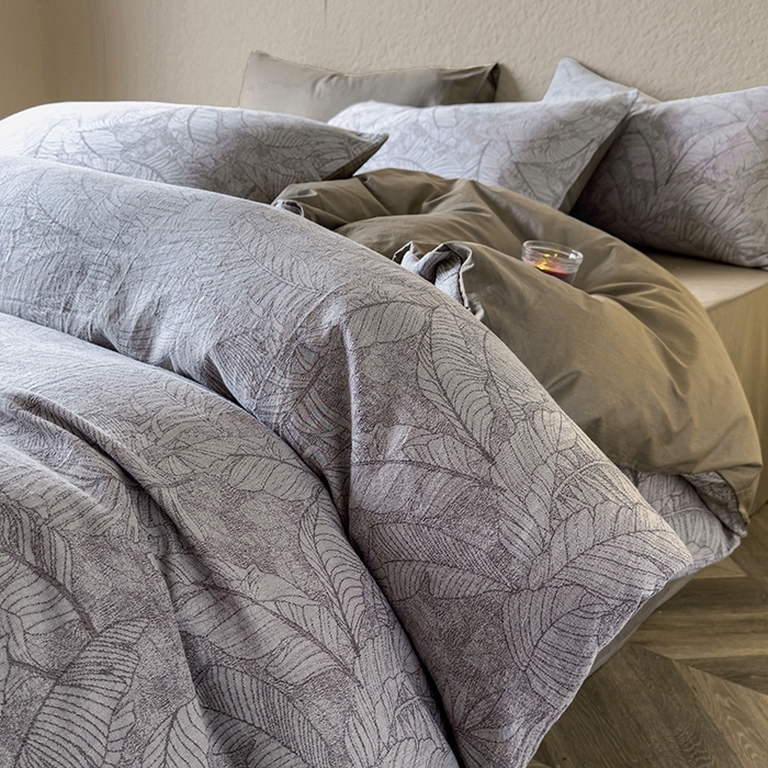 琪格格纺织 2025新款全棉纯棉双层纱提花四件套 双层纱-芭蕉叶-棕