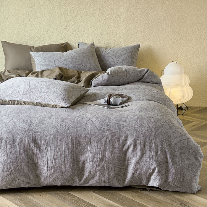 91家纺网 家纺一手货源 找家纺 琪格格纺织 2025新款全棉纯棉双层纱提花四件套 双层纱-芭蕉叶-棕