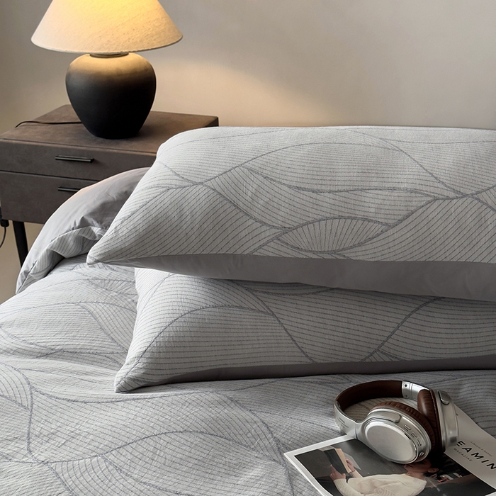 91家纺网 家纺一手货源 找家纺 琪格格纺织 2025新款全棉纯棉双层纱提花四件套 双层纱-雾切-灰