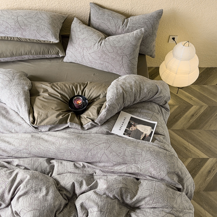 91家纺网 家纺一手货源 找家纺 琪格格纺织 2025新款全棉纯棉双层纱提花四件套 双层纱-芭蕉叶-棕