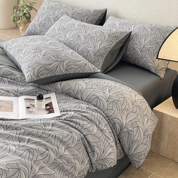 91家纺网 家纺一手货源 找家纺 琪格格纺织 2025新款全棉纯棉双层纱提花四件套 双层纱-叶墨香