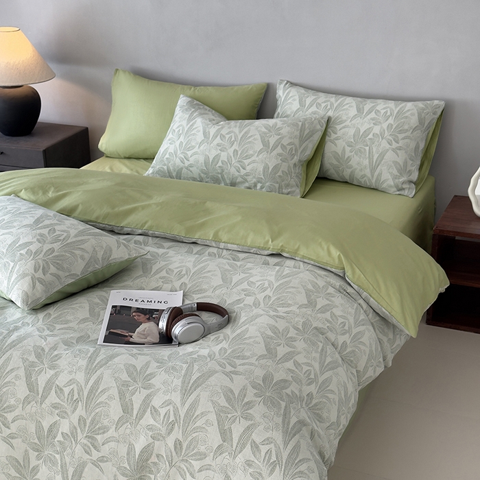 91家纺网 家纺一手货源 找家纺 琪格格纺织 2025新款全棉纯棉双层纱提花四件套 双层纱-花样年华-绿