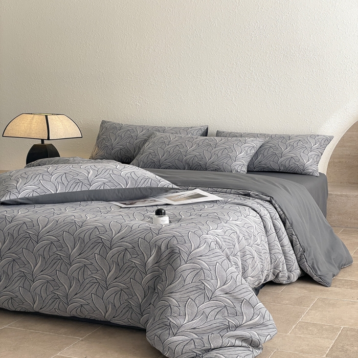 91家纺网 家纺一手货源 找家纺 琪格格纺织 2025新款全棉纯棉双层纱提花四件套 双层纱-叶墨香