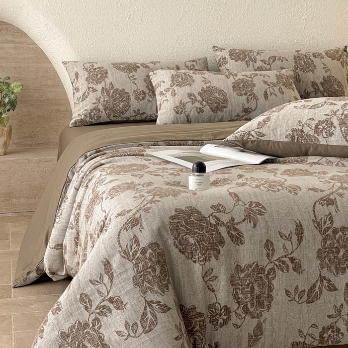 91家纺网 家纺一手货源 找家纺 琪格格纺织 2025新款全棉纯棉双层纱提花四件套 双层纱-蔓春咖