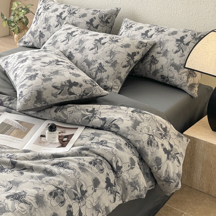 91家纺网 家纺一手货源 找家纺 琪格格纺织 2025新款全棉纯棉双层纱提花四件套 双层纱-织梦深蓝