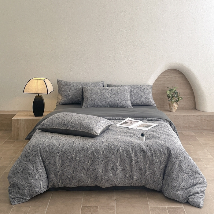 91家纺网 家纺一手货源 找家纺 琪格格纺织 2025新款全棉纯棉双层纱提花四件套 双层纱-叶墨香