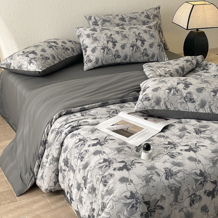 91家纺网 家纺一手货源 找家纺 琪格格纺织 2025新款全棉纯棉双层纱提花四件套 双层纱-织梦深蓝