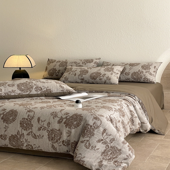 91家纺网 家纺一手货源 找家纺 琪格格纺织 2025新款全棉纯棉双层纱提花四件套 双层纱-蔓春咖