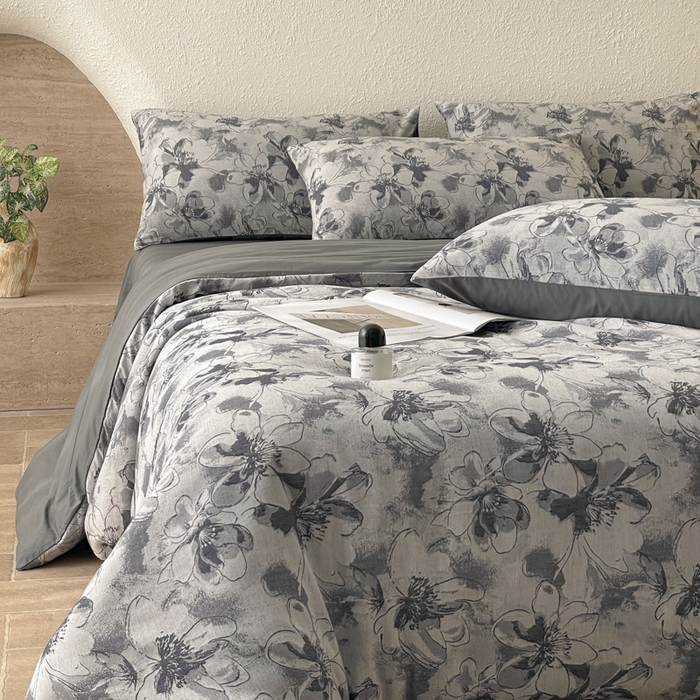 91家纺网 家纺一手货源 找家纺 琪格格纺织 2025新款全棉纯棉双层纱提花四件套 双层纱-织梦深蓝