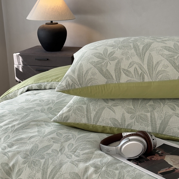 91家纺网 家纺一手货源 找家纺 琪格格纺织 2025新款全棉纯棉双层纱提花四件套 双层纱-花样年华-绿