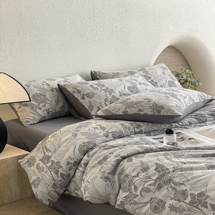 91家纺网 家纺一手货源 找家纺 琪格格纺织 2025新款全棉纯棉双层纱提花四件套 双层纱-洛丽塔灰