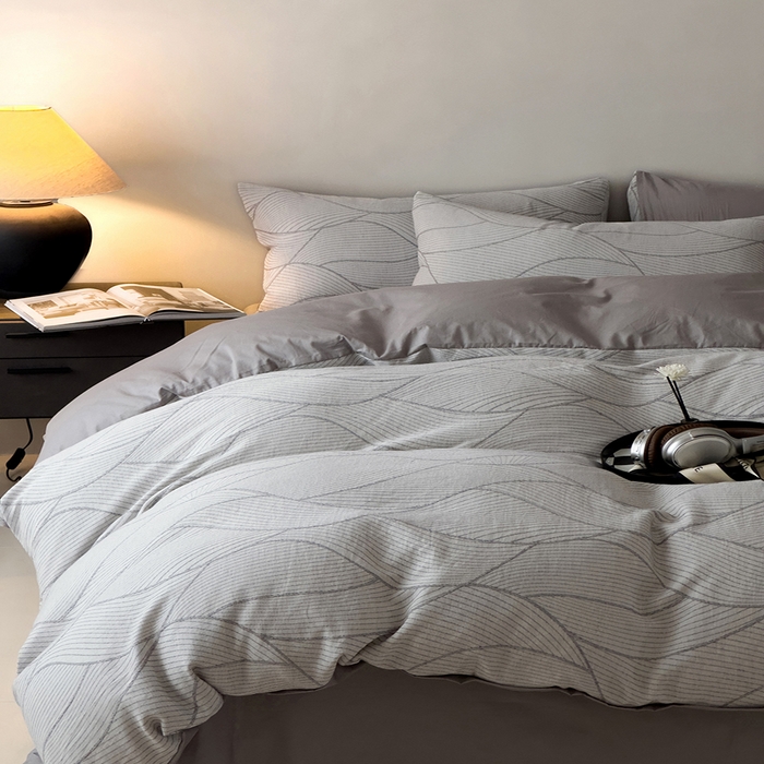 91家纺网 家纺一手货源 找家纺 琪格格纺织 2025新款全棉纯棉双层纱提花四件套 双层纱-雾切-灰