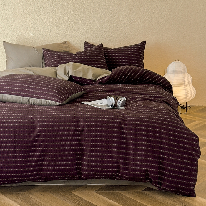 91家纺网 家纺一手货源 找家纺 琪格格纺织 2025新款全棉纯棉双层纱提花四件套 双层纱-时光里-红