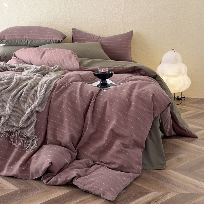 91家纺网 家纺一手货源 找家纺 琪格格纺织 2025新款全棉纯棉双层纱提花四件套 双层纱-时光里-豆沙