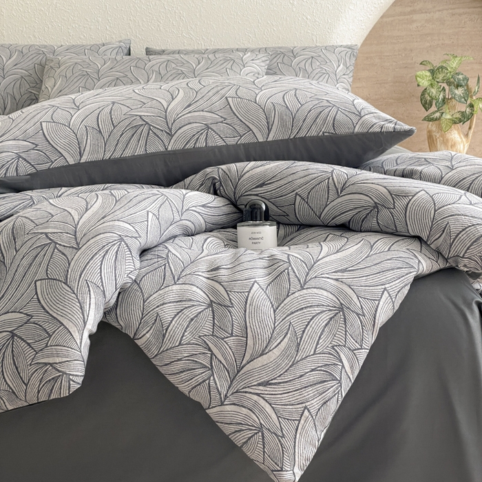 91家纺网 家纺一手货源 找家纺 琪格格纺织 2025新款全棉纯棉双层纱提花四件套 双层纱-叶墨香