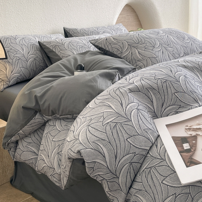 91家纺网 家纺一手货源 找家纺 琪格格纺织 2025新款全棉纯棉双层纱提花四件套 双层纱-叶墨香