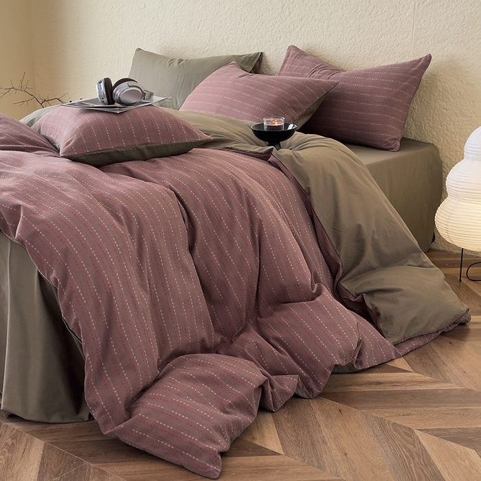 91家纺网 家纺一手货源 找家纺 琪格格纺织 2025新款全棉纯棉双层纱提花四件套 双层纱-时光里-豆沙