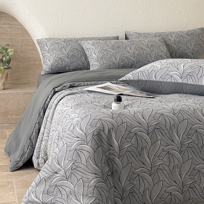 91家纺网 家纺一手货源 找家纺 琪格格纺织 2025新款全棉纯棉双层纱提花四件套 双层纱-叶墨香