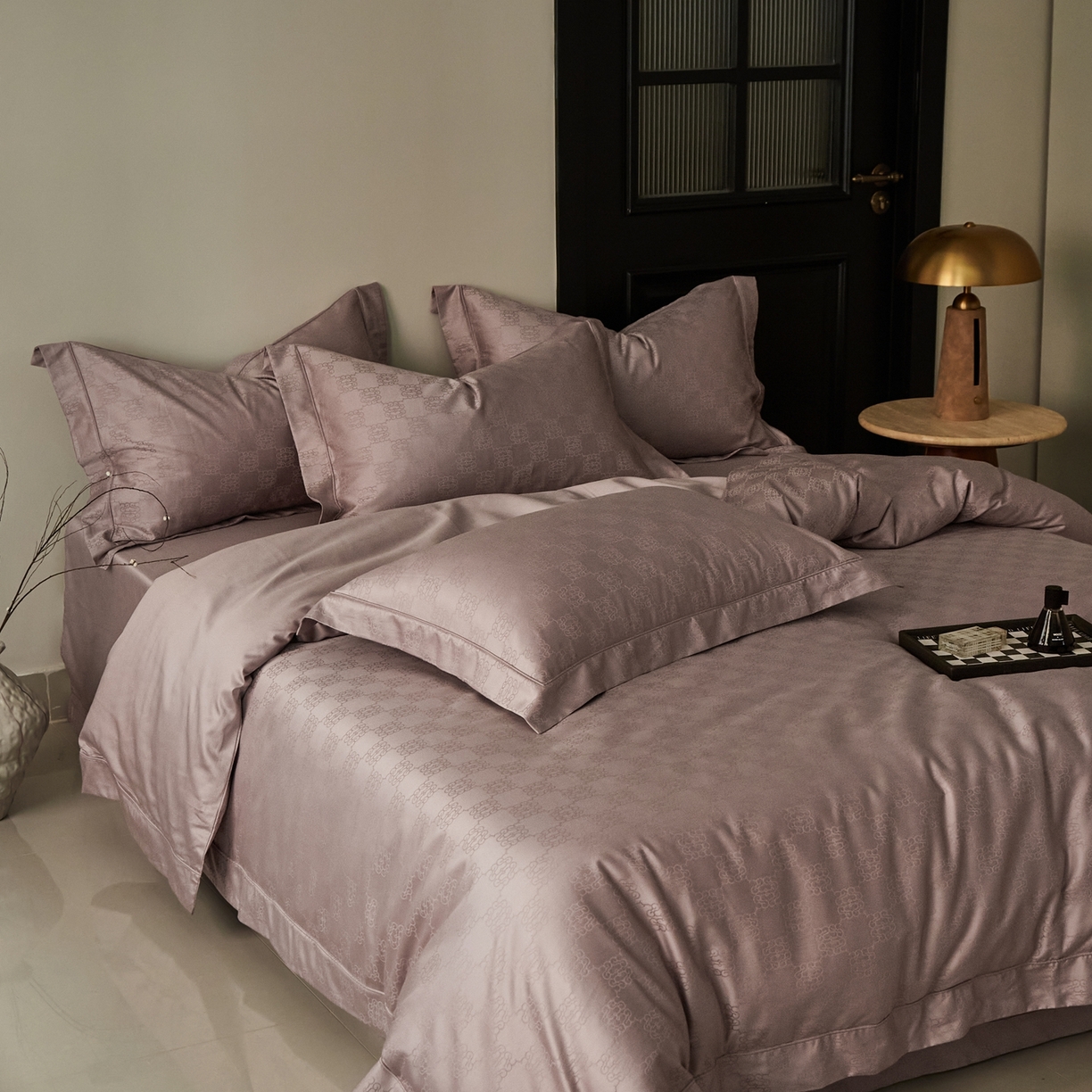 91家纺网 家纺一手货源 找家纺 顾家家居 2025新款亲肤舒适全棉纯棉提花四件套 卡牧斯-桃茉粉