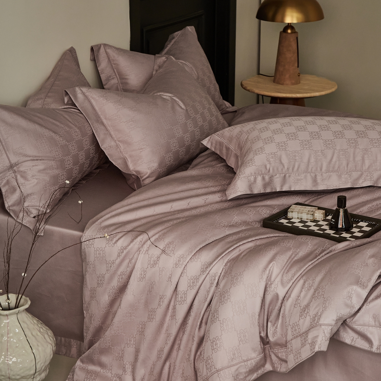 91家纺网 家纺一手货源 找家纺 顾家家居 2025新款亲肤舒适全棉纯棉提花四件套 卡牧斯-桃茉粉