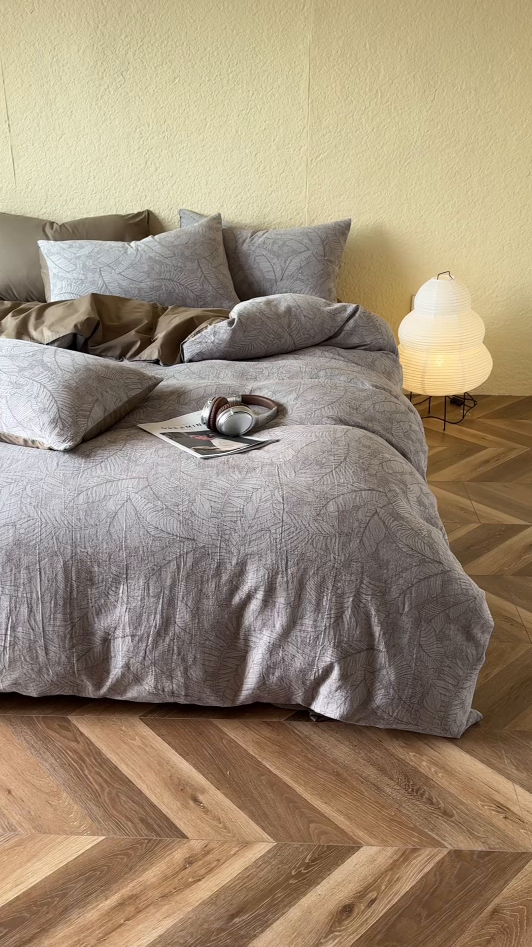 91家纺网 家纺一手货源 找家纺 琪格格纺织 2025新款全棉纯棉双层纱提花四件套 双层纱-芭蕉叶-棕