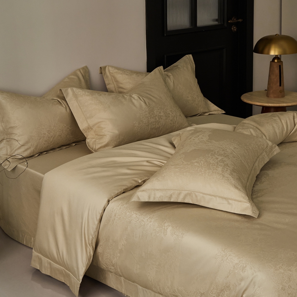 91家纺网 家纺一手货源 找家纺 顾家家居 2025新款亲肤舒适全棉纯棉提花四件套 铃兰屿--河石金