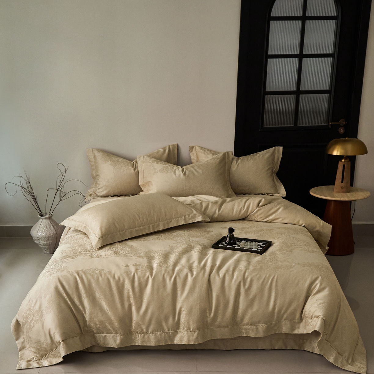 顾家家居 2025新款亲肤舒适全棉纯棉提花四件套 铃兰屿--河石金