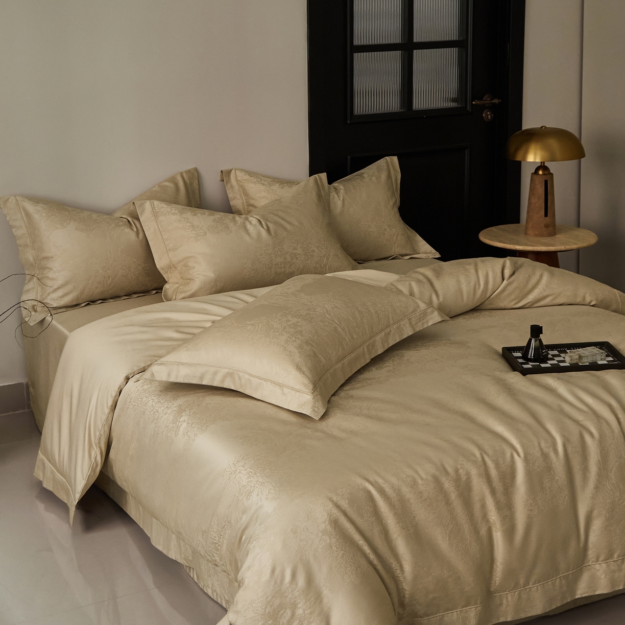 91家纺网 家纺一手货源 找家纺 顾家家居 2025新款亲肤舒适全棉纯棉提花四件套 铃兰屿--河石金