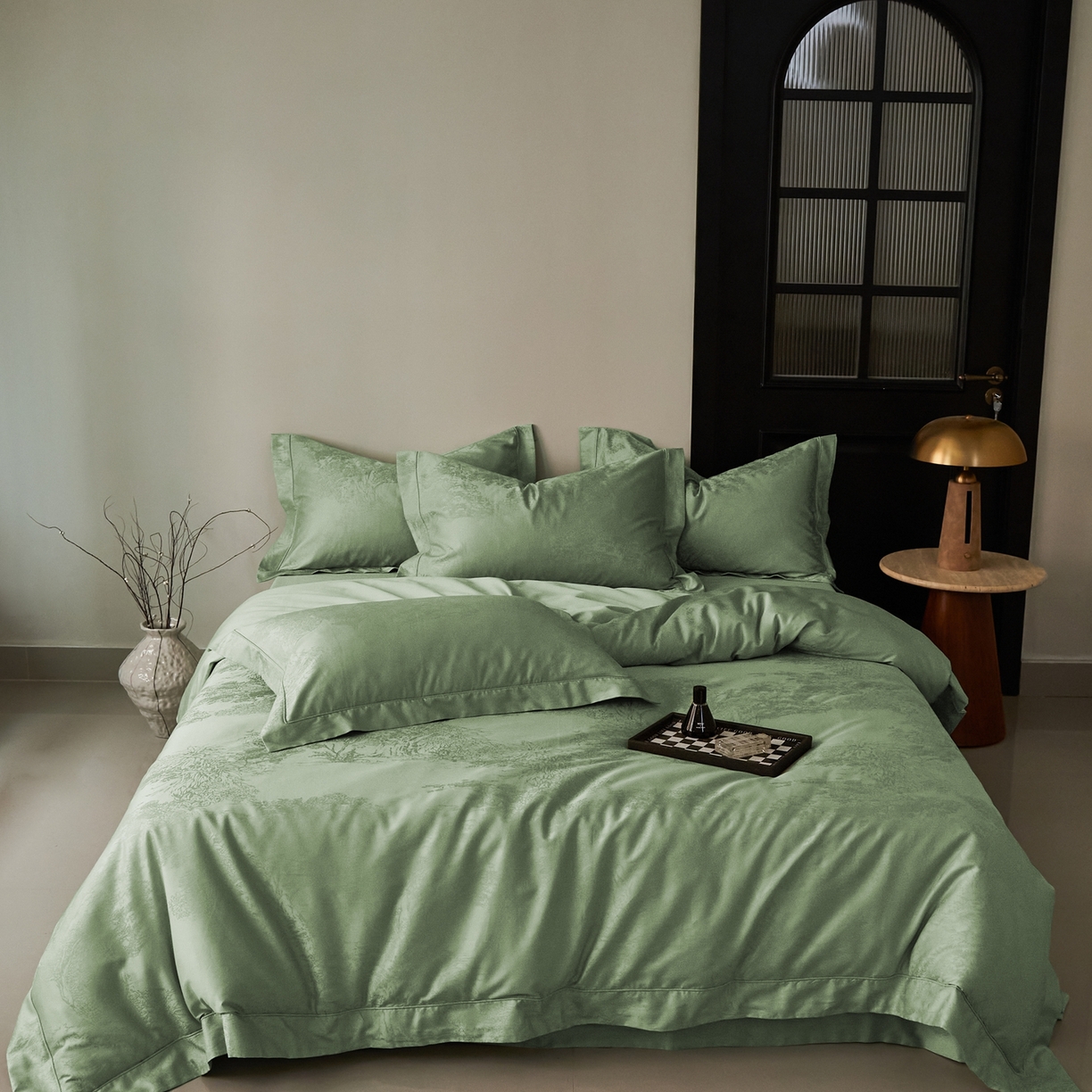 顾家家居 2025新款亲肤舒适全棉纯棉提花四件套 铃兰屿--水漾绿