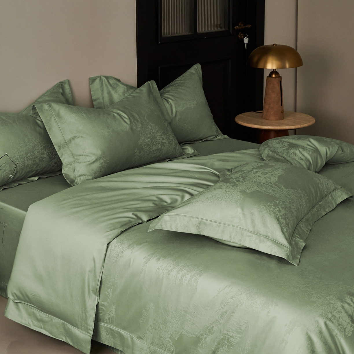 91家纺网 家纺一手货源 找家纺 顾家家居 2025新款亲肤舒适全棉纯棉提花四件套 铃兰屿--水漾绿