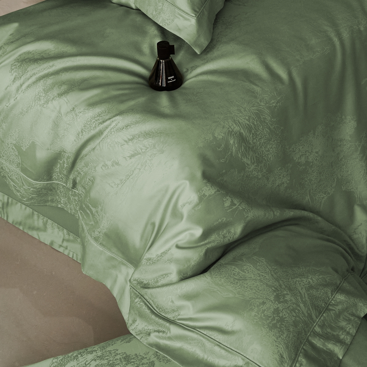 91家纺网 家纺一手货源 找家纺 顾家家居 2025新款亲肤舒适全棉纯棉提花四件套 铃兰屿--水漾绿