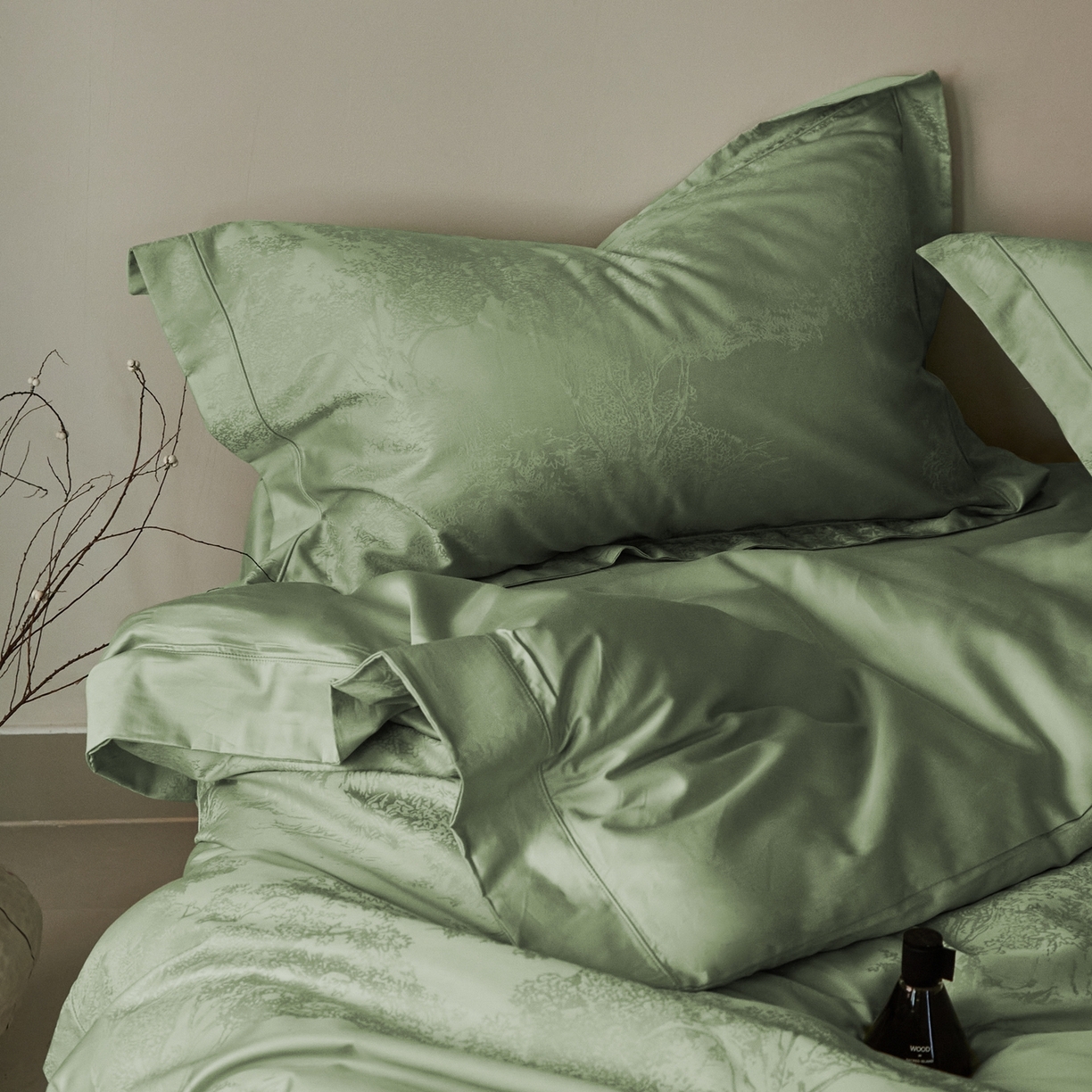 91家纺网 家纺一手货源 找家纺 顾家家居 2025新款亲肤舒适全棉纯棉提花四件套 铃兰屿--水漾绿