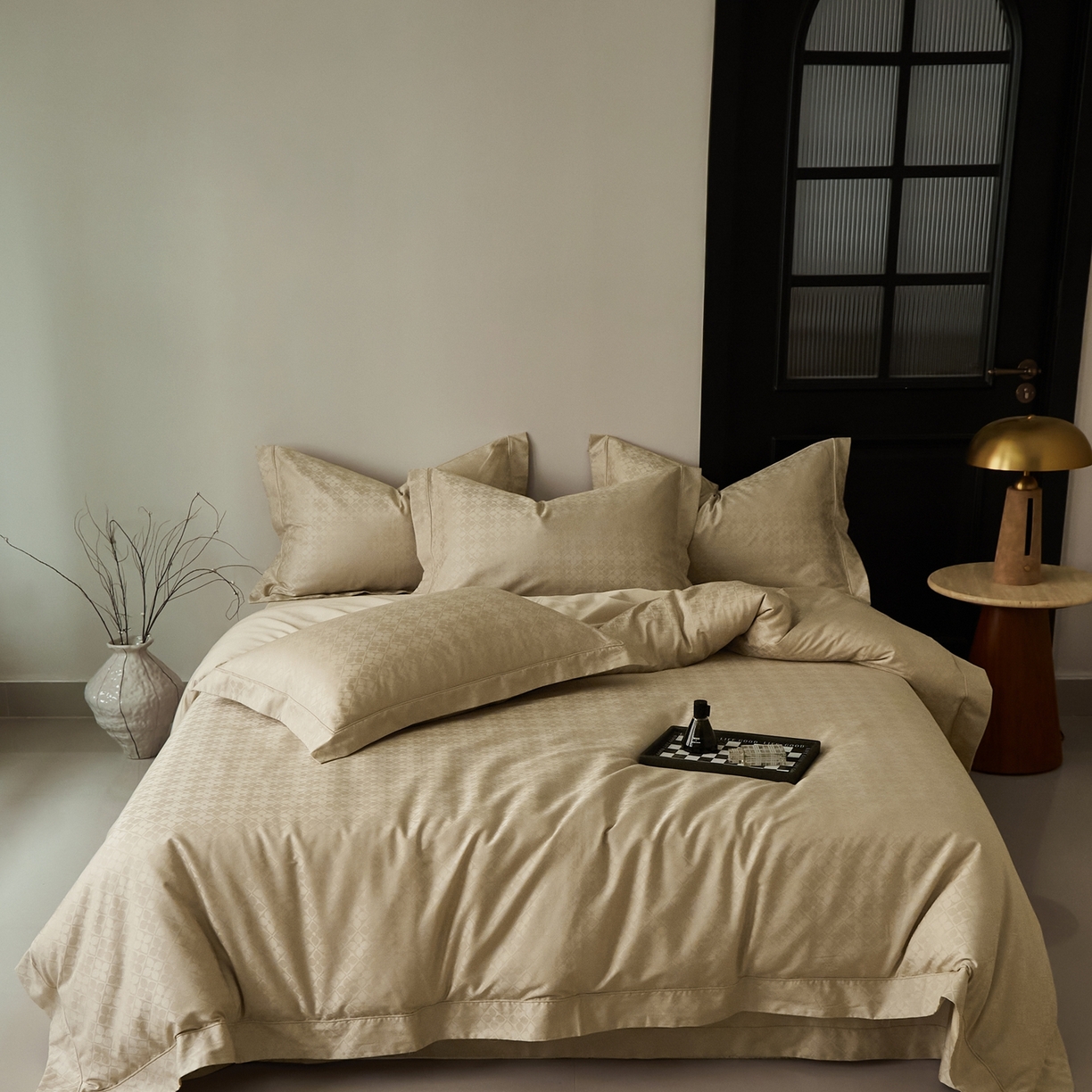 顾家家居 2025新款亲肤舒适全棉纯棉提花四件套 洛斯汀--河石金