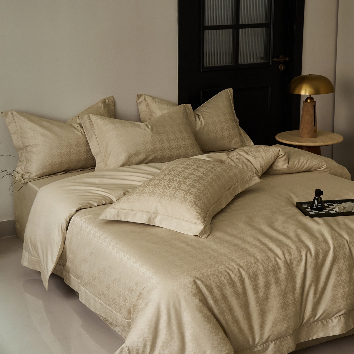 91家纺网 家纺一手货源 找家纺 顾家家居 2025新款亲肤舒适全棉纯棉提花四件套 洛斯汀--河石金