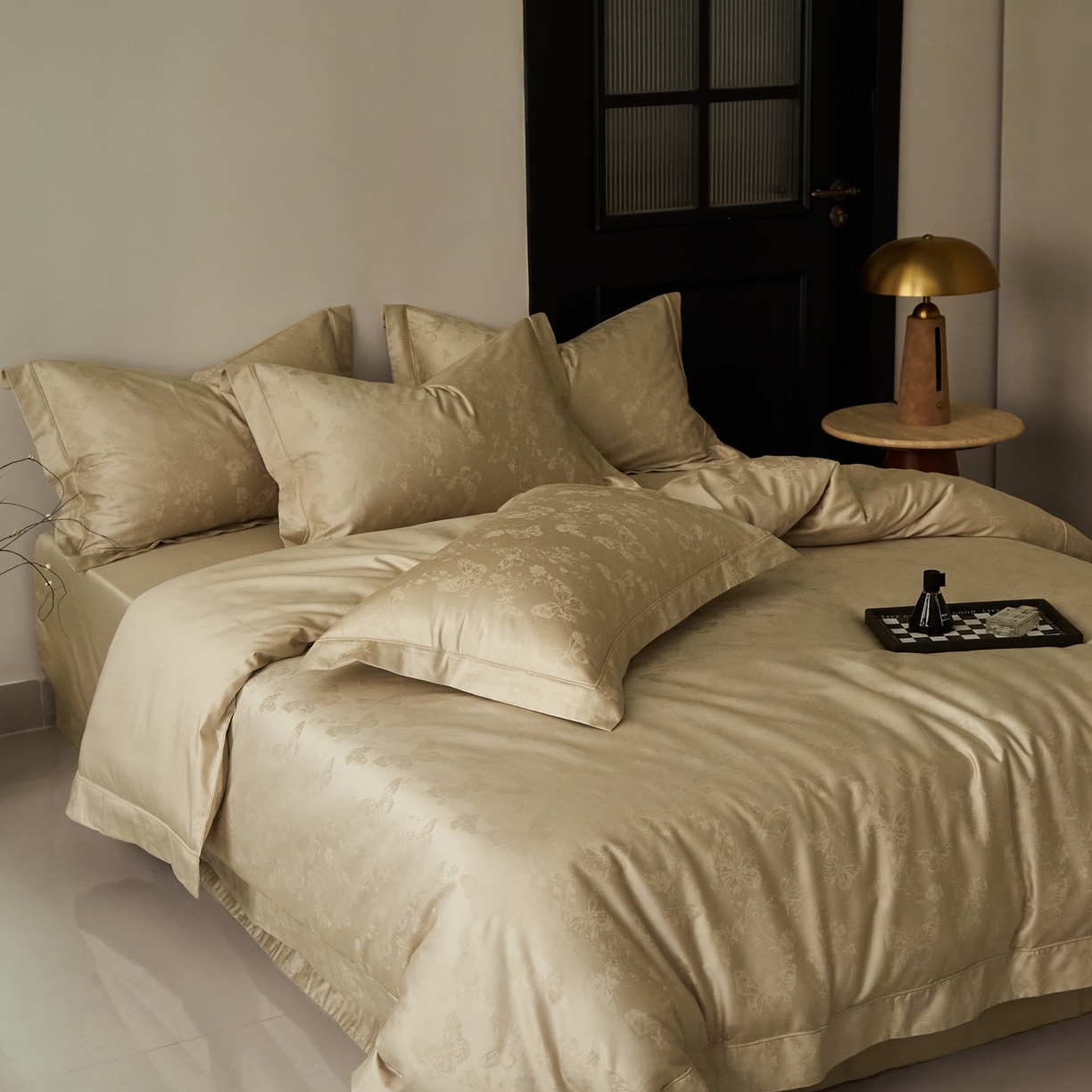 91家纺网 家纺一手货源 找家纺 顾家家居 2025新款亲肤舒适全棉纯棉提花四件套 妮娅--河石金