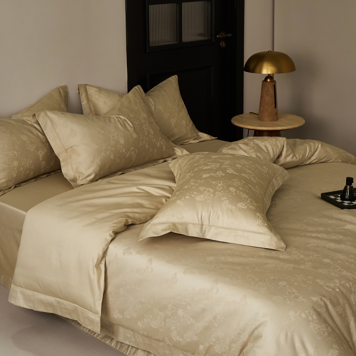 91家纺网 家纺一手货源 找家纺 顾家家居 2025新款亲肤舒适全棉纯棉提花四件套 妮娅--河石金