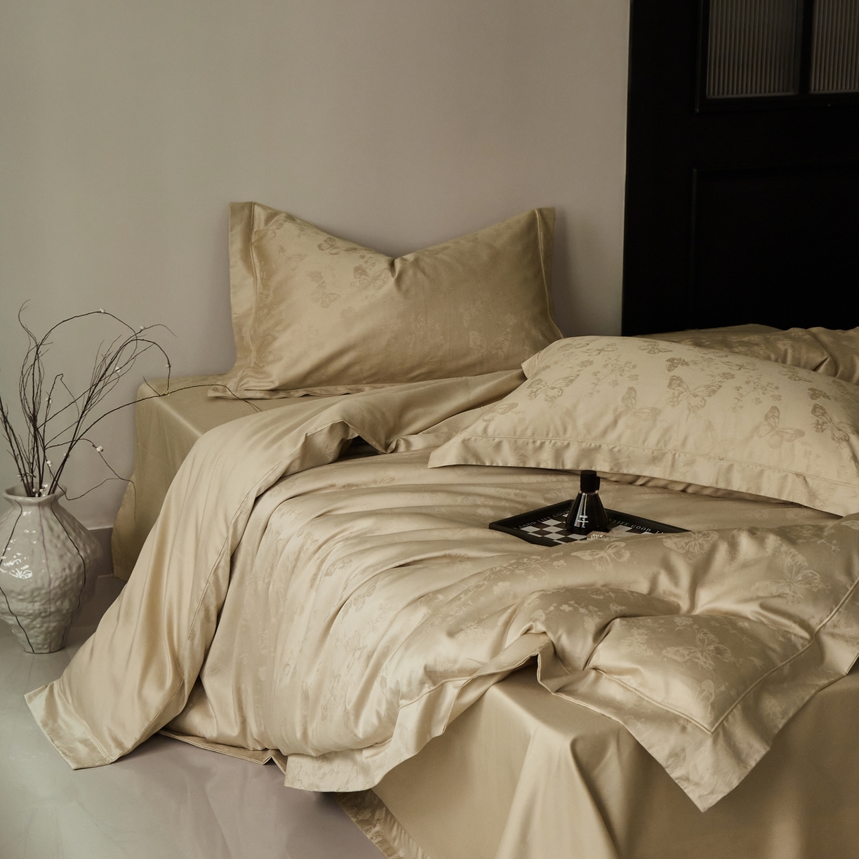 91家纺网 家纺一手货源 找家纺 顾家家居 2025新款亲肤舒适全棉纯棉提花四件套 妮娅--河石金