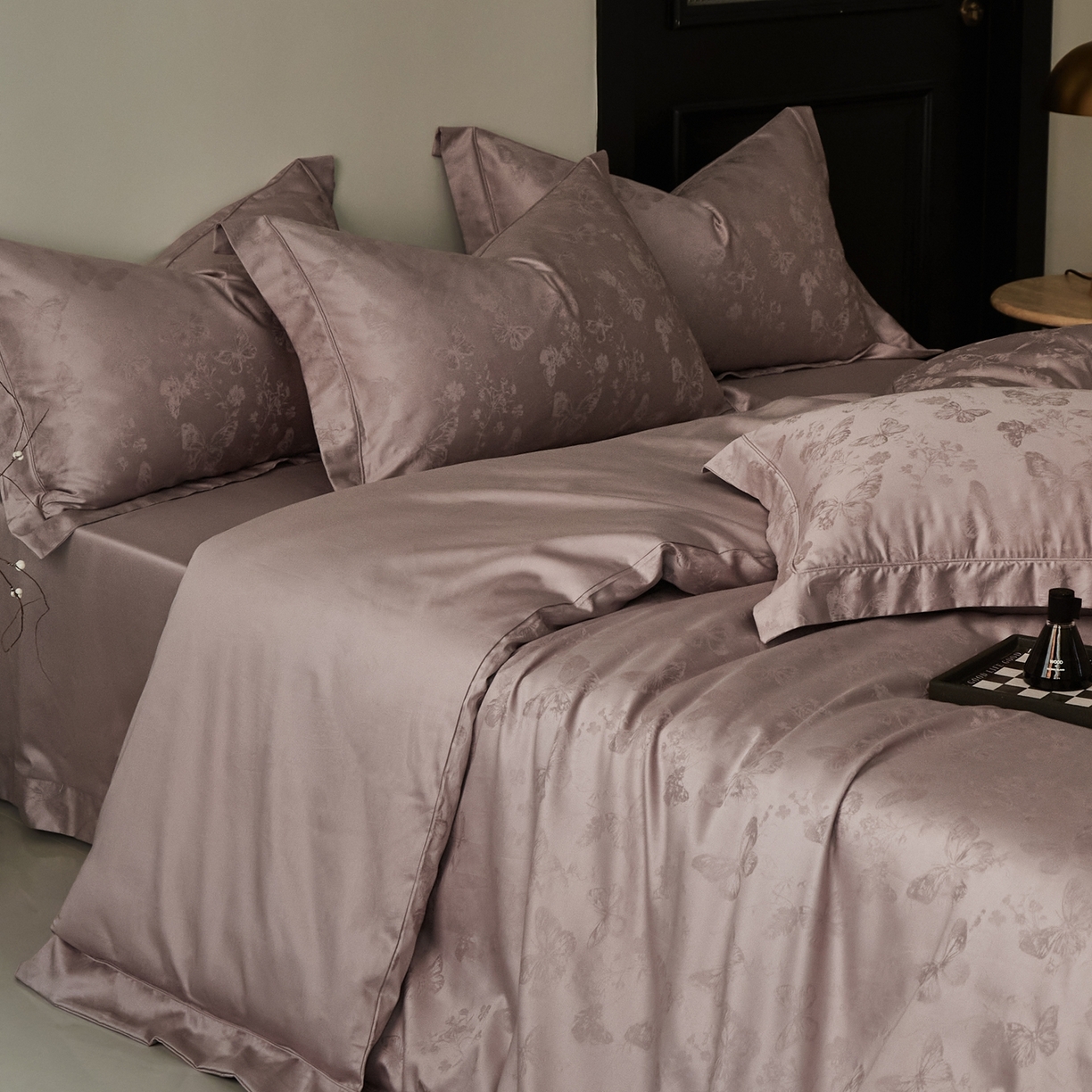 91家纺网 家纺一手货源 找家纺 顾家家居 2025新款亲肤舒适全棉纯棉提花四件套 妮娅--桃茉粉