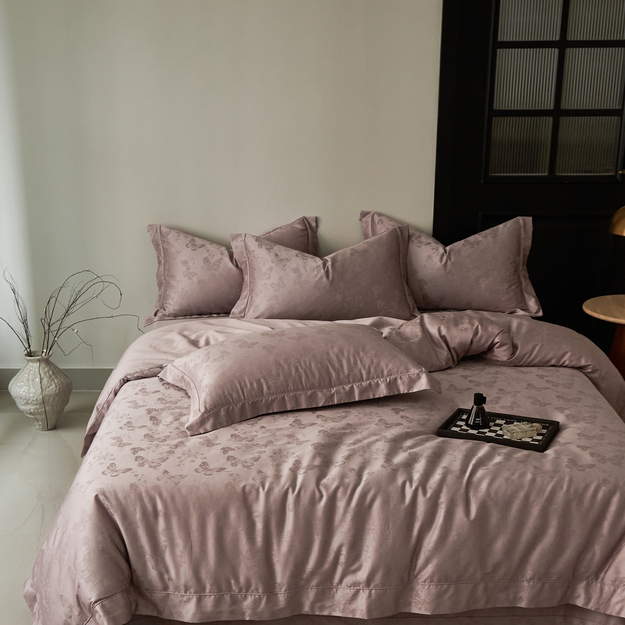 91家纺网 家纺一手货源 找家纺 顾家家居 2025新款亲肤舒适全棉纯棉提花四件套 妮娅--桃茉粉