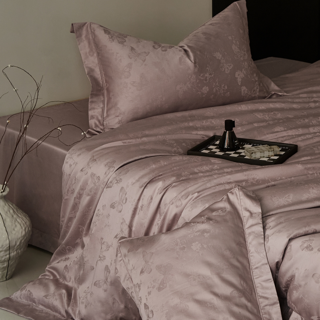 91家纺网 家纺一手货源 找家纺 顾家家居 2025新款亲肤舒适全棉纯棉提花四件套 妮娅--桃茉粉