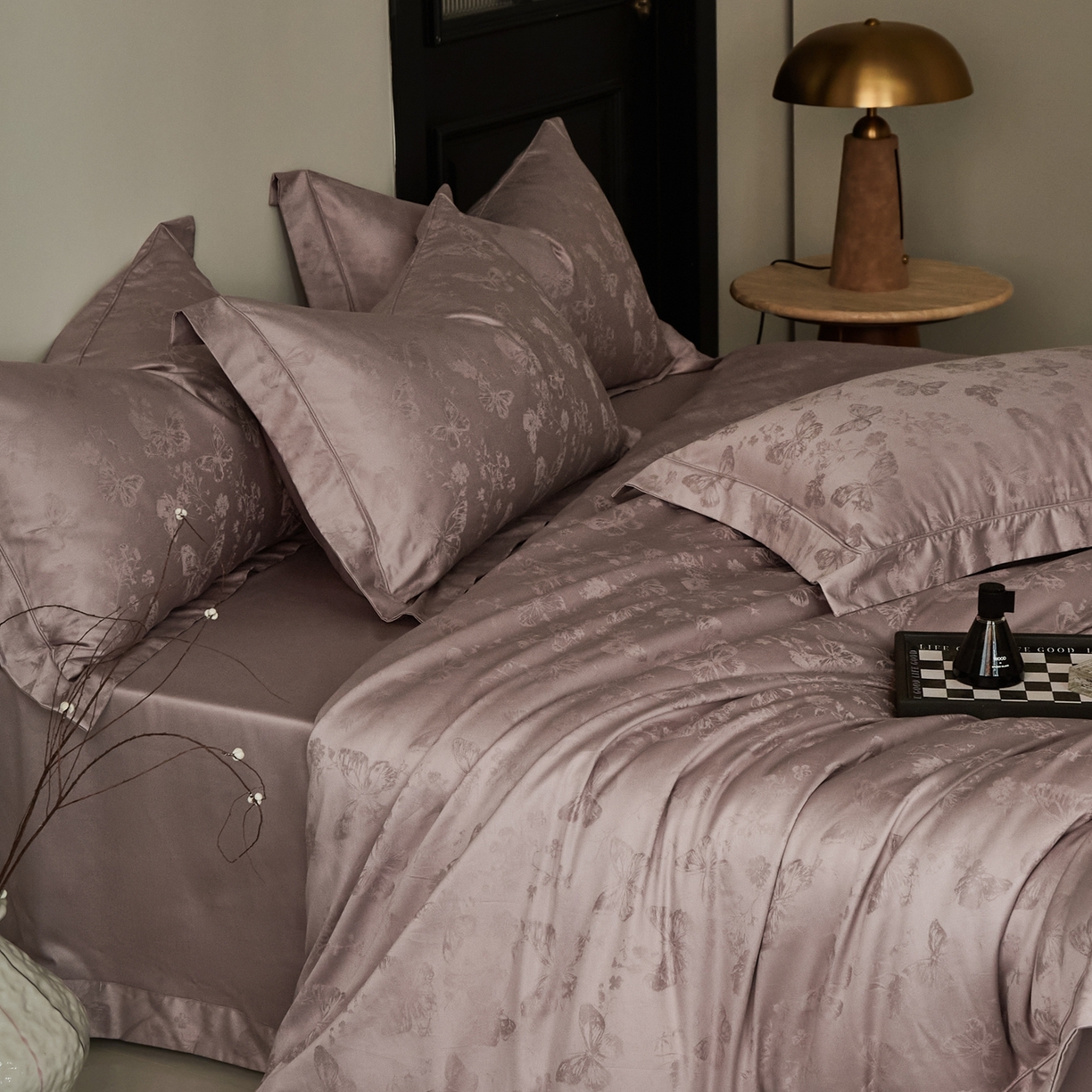 91家纺网 家纺一手货源 找家纺 顾家家居 2025新款亲肤舒适全棉纯棉提花四件套 妮娅--桃茉粉