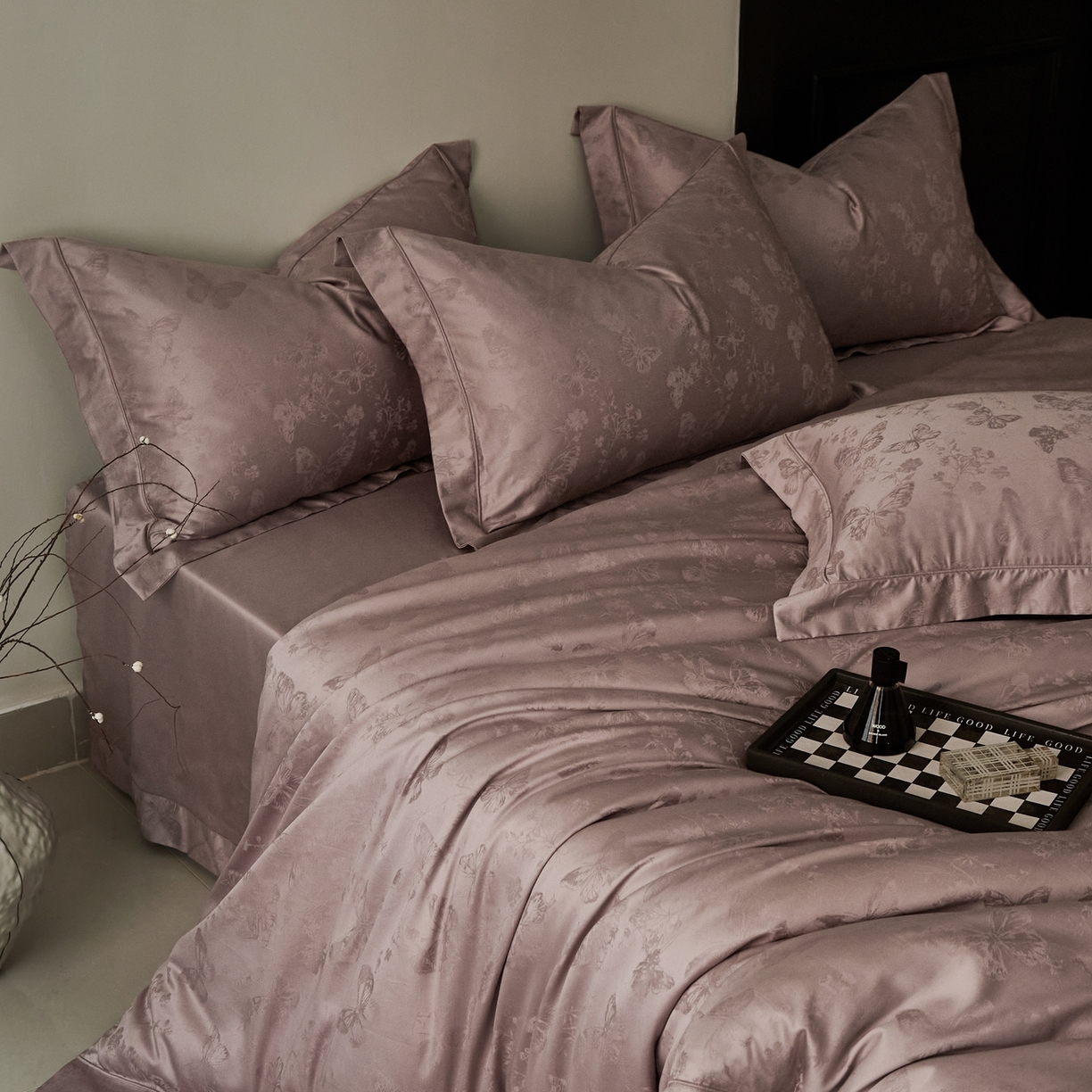 91家纺网 家纺一手货源 找家纺 顾家家居 2025新款亲肤舒适全棉纯棉提花四件套 妮娅--桃茉粉