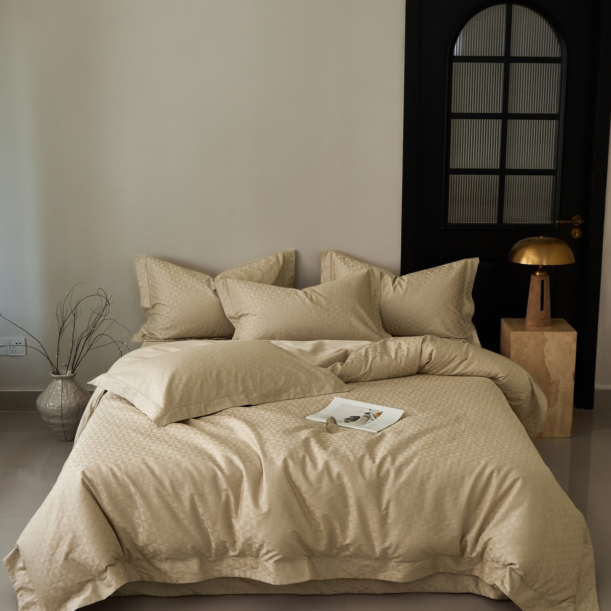 顾家家居 2025新款亲肤舒适全棉纯棉提花四件套 塞纳-云母米