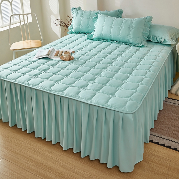 瑞兴纺 2025新款水洗磨毛夹棉床裙三件套系列-幸运格 幸运格-梦兰