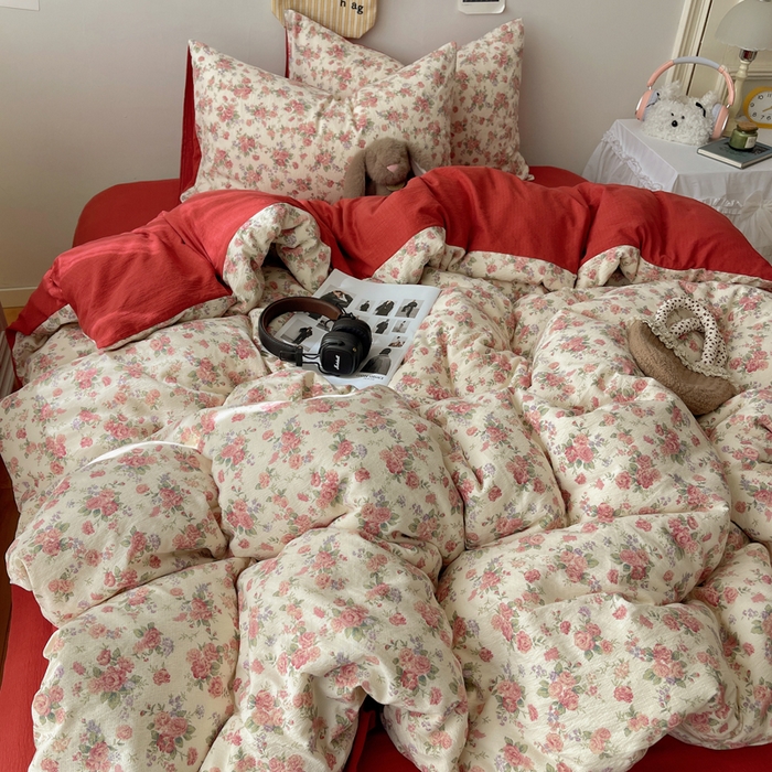 91家纺网 家纺一手货源 找家纺 铺尚美家纺 2025新款亲肤舒适A类云感双层纱印花小清新四件套（提供买家秀） 星眠云野