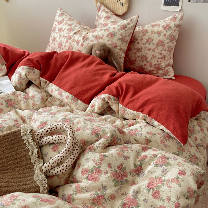 91家纺网 家纺一手货源 找家纺 铺尚美家纺 2025新款亲肤舒适A类云感双层纱印花小清新四件套（提供买家秀） 星眠云野